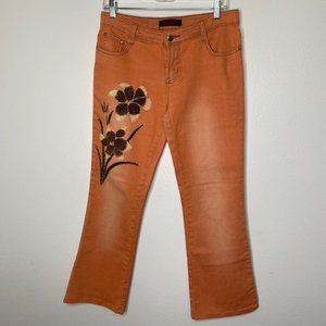 ORANGE FLORAL SEQUIN CROPPED BOOT CUT JEANS SIZE 31